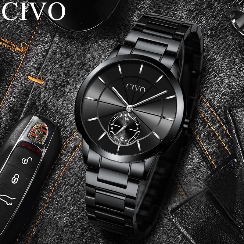 Reloj CIVO quartz watches mens fashion sport dial waterproof wirst watches top brand luxury steel strap man watches montre homme