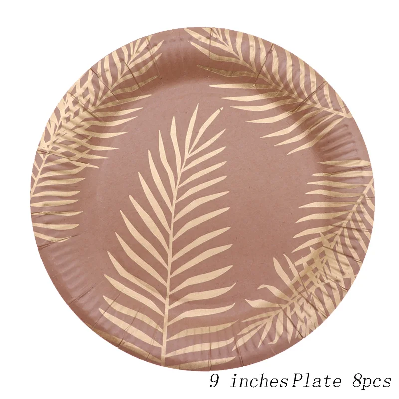 Золотая фольга одноразовая посуда листья тропической пальмы бумажный стаканчик, тарелка для свадьбы День рождения украшения свадебные принадлежности