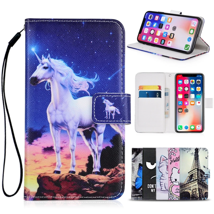 

Cartoon Wallet Case for Alcatel 1C (2019) 5003D PU Leather Fashion Lovely Unicorn Cat Butterfly Patterned Kickstand Phone Bag