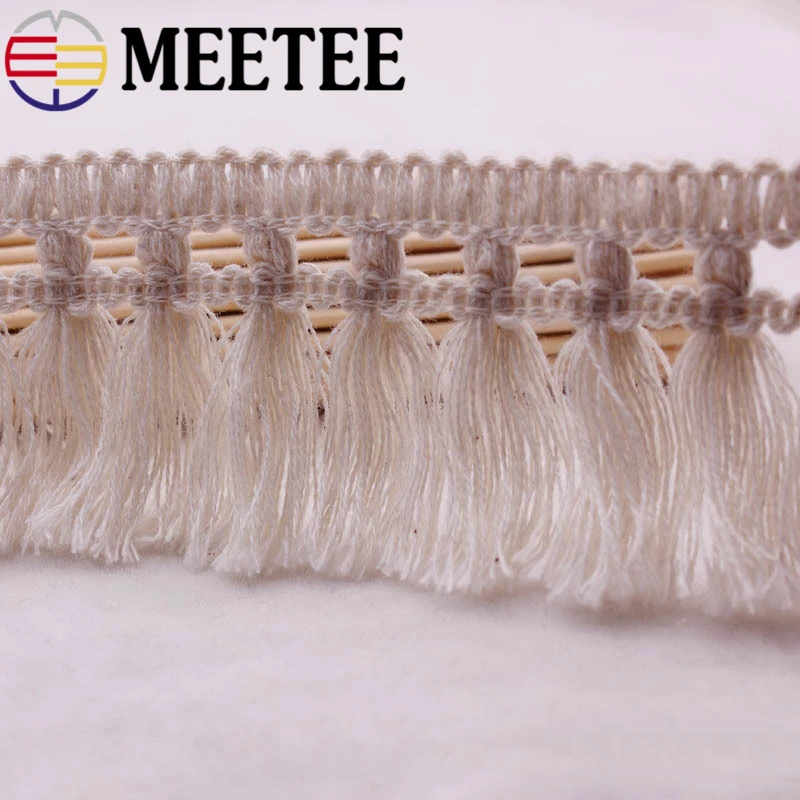 10Yards 5cm Wide Beige Cotton Fringe Lace Trim Fabric Tassel Ribbon DIY Sewing Curtain Lace Home Decor Garment Craft Material
