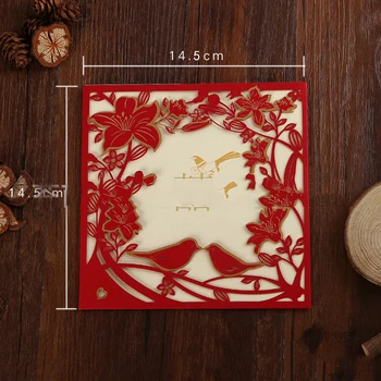 

25pcs Red Laser Cut Lovebird Wedding Invitations Card Elegant Greeting Card Stamping Envelopes Wedding Party Favors Supplies