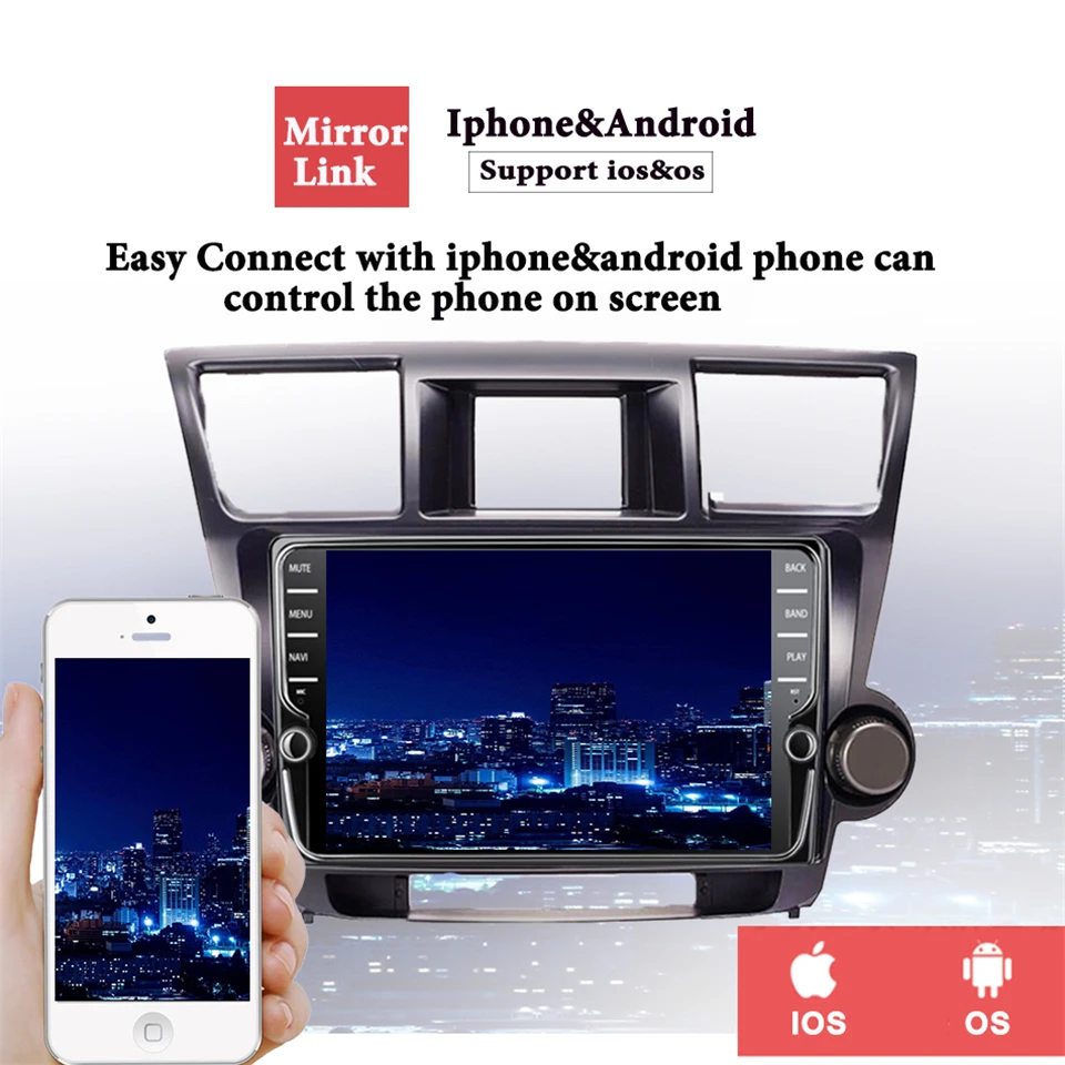 Автомагнитола K1 K2 10 1 дюйма GPS DVD Navi универсальная Android 0 8 ядер 4G LTE для Toyota high Lander 2009