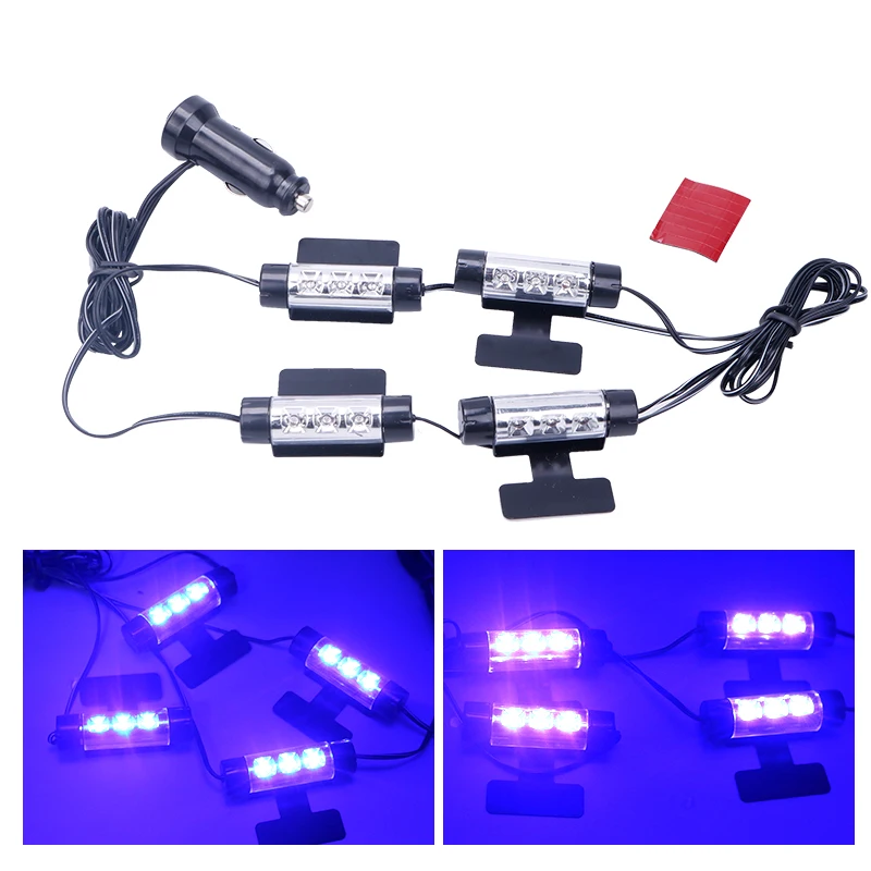 4 x 3 led blue car decorative lights 12v 4-in-1 neon interior light decoration atmosphere lighting lamp | Автомобили и мотоциклы