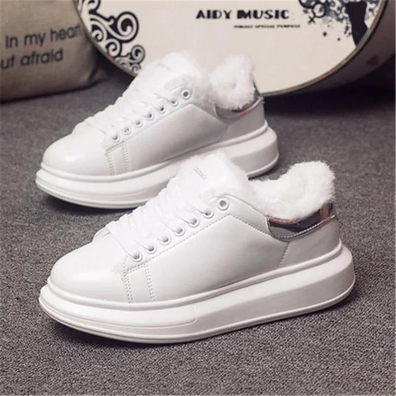 D KNIGHT Brand Women Casual White Shoes 2019 Spring Winter Women Flats Platform Shoes Fashion Lace-Up Women Sneakers Big Size 44 (2)