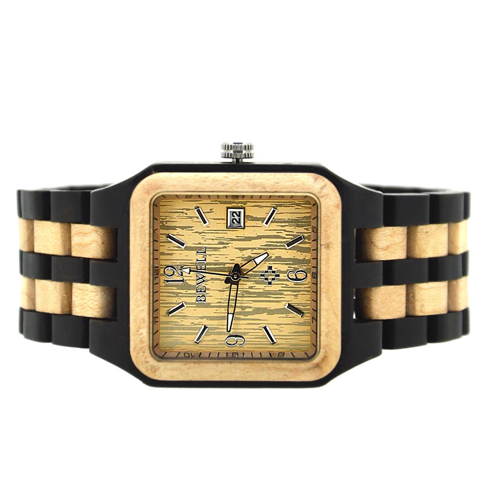 BEWELL Топ Роскошные Для мужчин часы квадратное лицо деревянный ремешок Дата Дисплей Водонепроницаемый деревянные часы Ограниченная серия