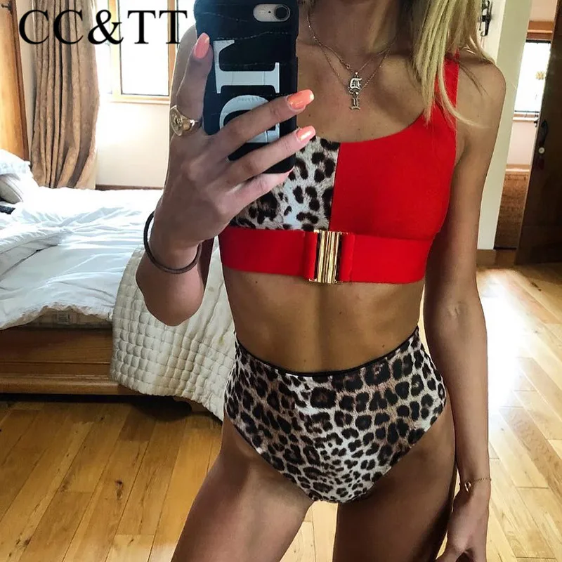 

CC&TT Sexy Red Leopard Bikini Set 2019 New High Waist Swimwear Women Swimsuit Biquini Mujer Push Up Bathing Suits Beach Wear