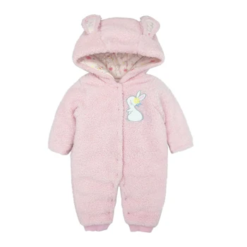 

Tender Babies Baby Girl Clothing Fur hooded pramsuit with 3D ear detail Rabbit embroidery to chest Fully Lined wadded outerwear