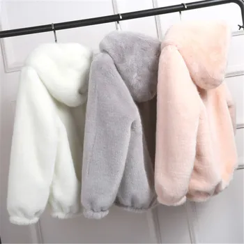 lovepeapomelo 2020 New Faux Fur Coat With Hood High Waist Fashion Slim Black Red Pink Faux Fur Jacket Fake Rabbit Fur D390 faux fur overlay slippers with rabbit ears
