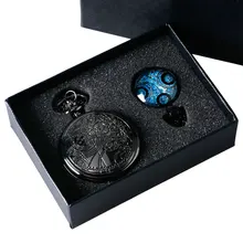 YISUYA Винтаж Черный Доктор Кто времени Властелин печать кварцевые карманные часы набор с Dr. Who цепочки и ожерелья брелок коробка для женщин мужчин подарки