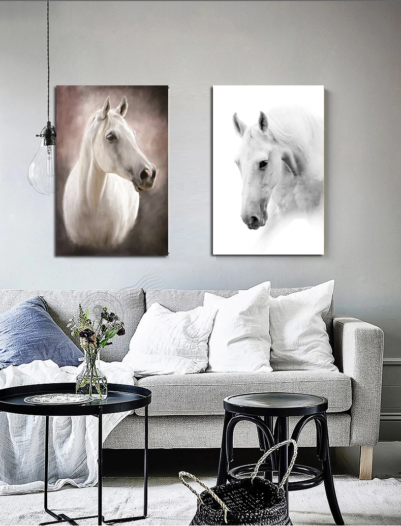 Black-and-White-Horse-head-Painting-Print-On-Canvas-Animal-Artwork-Pictures-wall-art-for-home