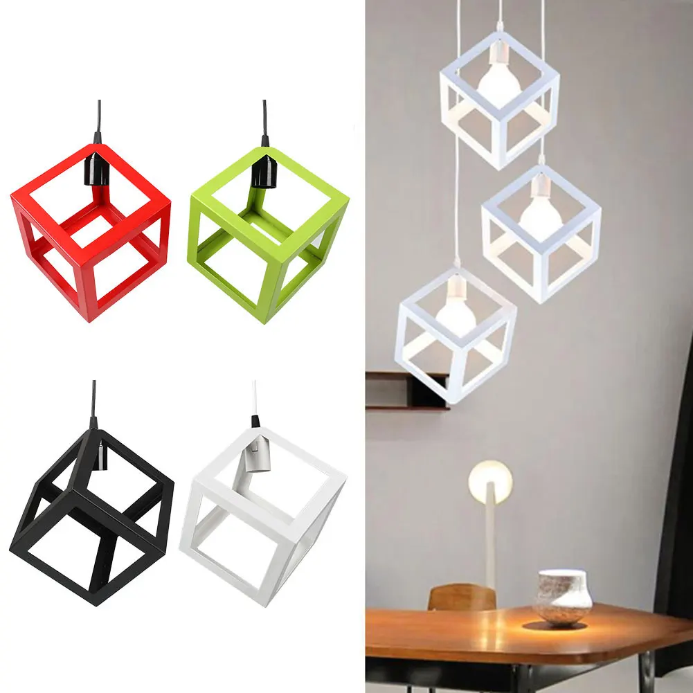 

E27 Bulb Cage Guard Ceiling Square Lamp Shade For Home Light Fitting Bar W/Cable
