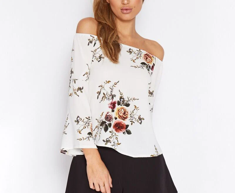 Gladiolus Off Shoulder Summer Blouse Women Flare Sleeve Floral Print Loose Shirt Women 2019 Spring Sexy Womens Tops And Blouses (14)