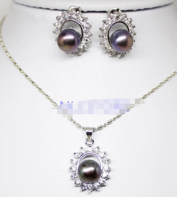 

hot sell new - shitou 00558 set beauty black pearl stone alloy inlay crystal handmade earring pendant 17" 5pc