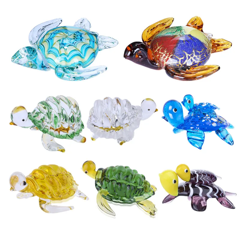 

H&D 8 Styles Turtle Aquarium Miniatures Hand Blown Art Glass Sea Animal Figurine Collection Ornrnament Lucky Gift of Good Health