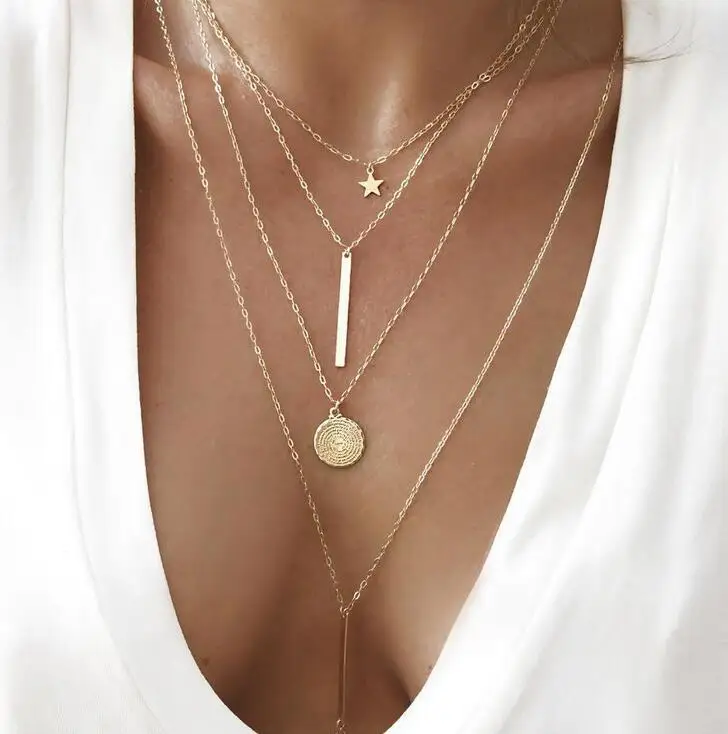 

Fashion Bohemian Necklace Heart Shape Short Chain Star Pendant Necklace Jewelry Women's Elegant Temperament Necklace wholesale