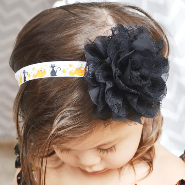 20 PCS/LOT Noir Dentelle Fleurs Halloween Cheveux Bandeaux pour Cheveux Couronne Citrouille À La