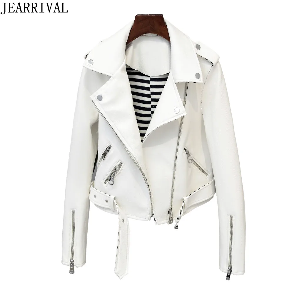 White Leather Jacket 2017 Autumn Winter Women Street Fashion Zipper Pockets Slim Short PU Faux Basic Coat Outwear Chaqueta Mujer