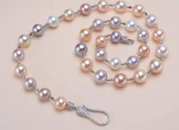 

HUGE 12-13MM SOUTH SEA ROUND MULTICOLOR PEARL NECKLACE 20INCH 925S kkk