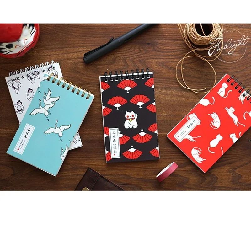 

8 pcs/Lot Cute neko cat notebook Portable spiral notepad Japanese sumo memo Stationery office accessories School supplies A6803