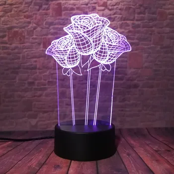 

Falsh Rose Plant Model Toys 3D Illusion Led Lamp 7 Colorful Nightlight Flash Lighting Home Decor Party Supplier