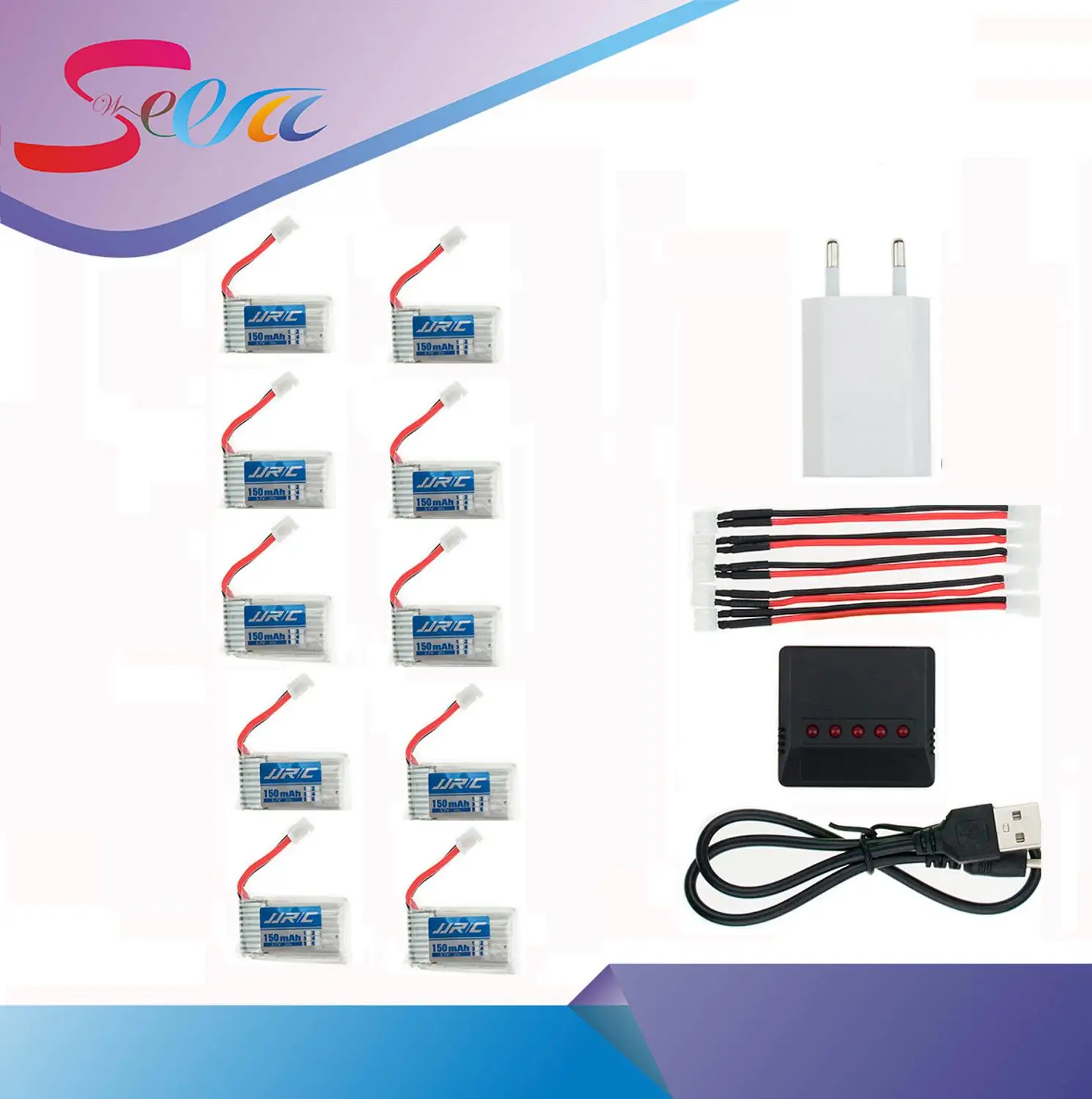 10pcs 3 7V 150mah Lipo Battery With 5 in 1 Black Balance Charger Plug Set For