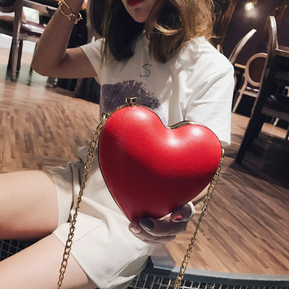 

2019 Women Shoulder Bag PU Leather Heart-Shaped Metal Chain Crossbody Messenger Shoulder Bags Ladies Solid Hasp Handbag #YL5