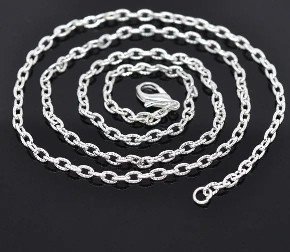 

Free Shipping 24 Strands Silver Plated Lobster Clasp Textured Link Chain Necklaces 4.2x2.8mm, 20" Findings