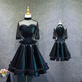 

New Children's Latin Dance Dress Black Lace Big Swing Skirt Children's Dress Competition/Performance Clothing
