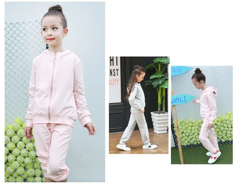 2016 character tracksuits childrens clothing for girls kids hooded hoodies coats pants girl clothes suits gray pink sports sets 5 6 7 8 9 10 11 12 13 14 15 16 years old little big teenage girls clothing set (5)