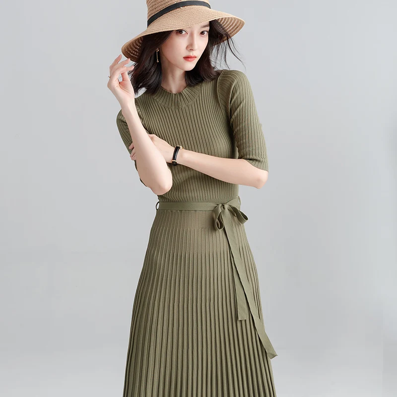 2018 New Autumn Women's Long Knitted Sweater Dress Casual Three Sleeves Female Loose Pullovers Fashion Elegant Women's Dress Dresses