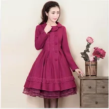 Original 2016 Autumn and Winter Fashion Patchwork Lace Wool Jacket Coat Women’s Outwear Single-Breasted Woolen Overcoat S-XXXL