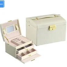 3 слоя с ящиком женские часы/ювелирные изделия/ключ/карты/аксессуары органайзеры собирают зеркало для хранения кожаный чехол для спальни