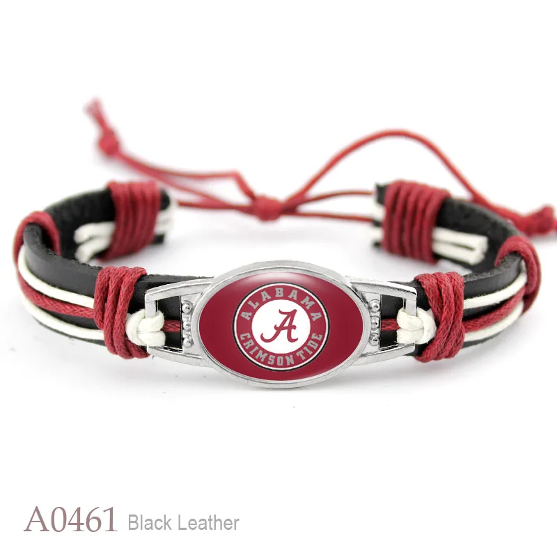 Custom 18*25mm Glass Alabama Charm Genuine Leather Bracelet Sports Team Adjustable Bracelets& Bangles For Man Woman - Окраска металла: as picture