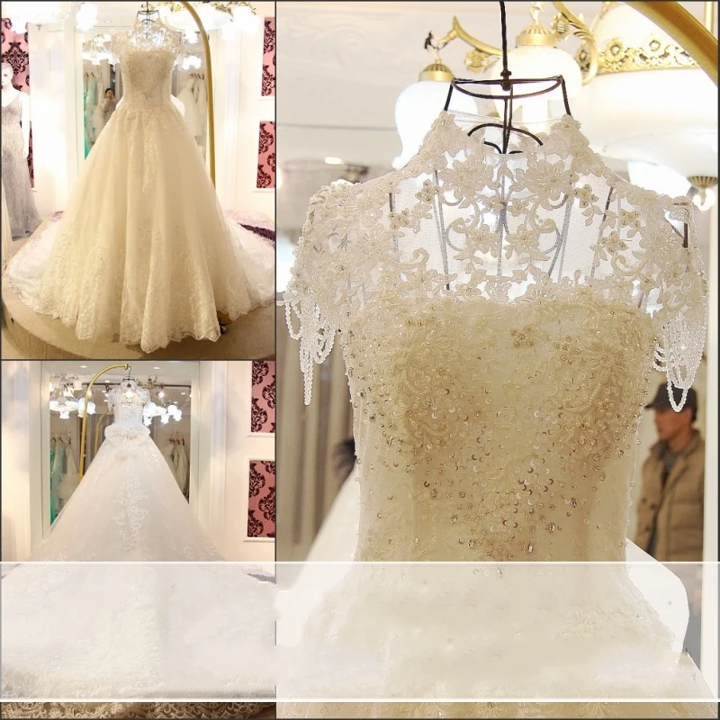 

Vestido de novia 2017 Vintage Luxury Lace Wedding Dress Beading Appliques Bridal Gown