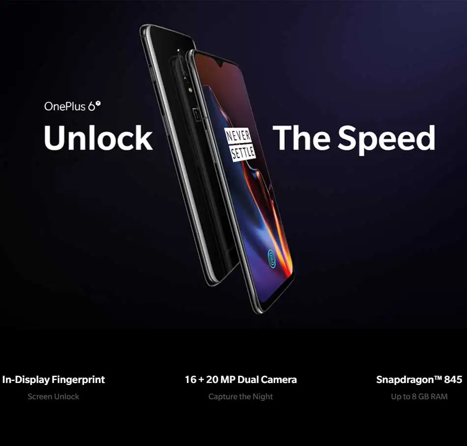 Oneplus 6 T 6 T 128GB дисплей отпечатков пальцев Snapdragon 845 6,4" полный экран 19,5: 9 20MP двойная камера мобильного телефона