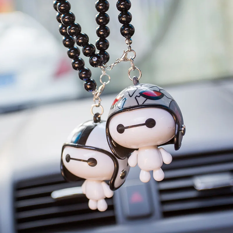Without logo DKD Shop Car Pendant Cute Helmet Baymax Robot Doll Hanging Ornaments Automobiles Rearview Mirror Suspension Decoration Accessories Gifts Color Name : Blue White