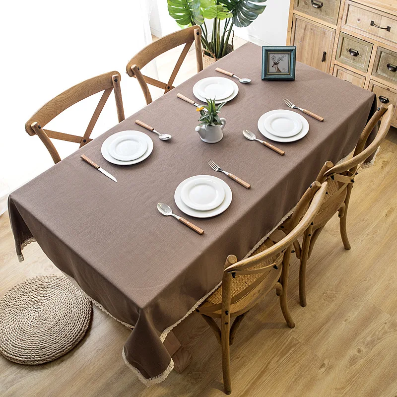  Solid color Linen Tablecloth Waterproof and Oilproof Garden Lace Table Cover Printing Wedding Birth