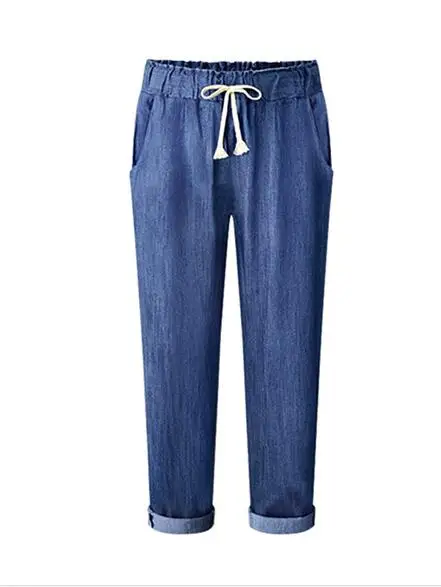 Весна/Осень, женские джинсы, свободные, эластичные, с талией, большие размеры, женские брюки от Harlan, повседневные, тонкие, джинсовые, длина до щиколотки, Брюки 6XL - Цвет: Dark blue