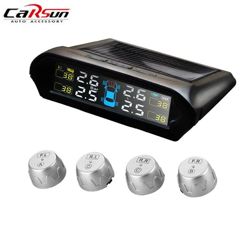 

Car Alarm TPMS Wireless Tire Pressure Monitoring System with 4 External Sensors Solar Power Support Digital Display Show