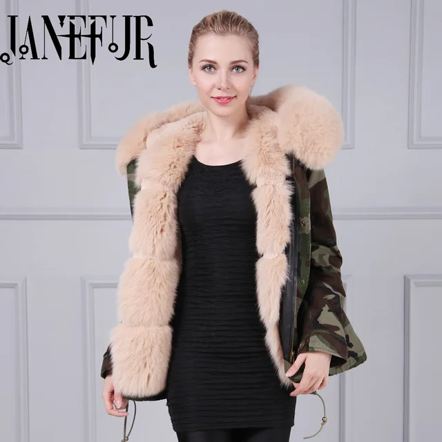Cheap New fashion arrival 2016 UK beading long women jacket with beige color faux fur lining fox fur collar winter coat