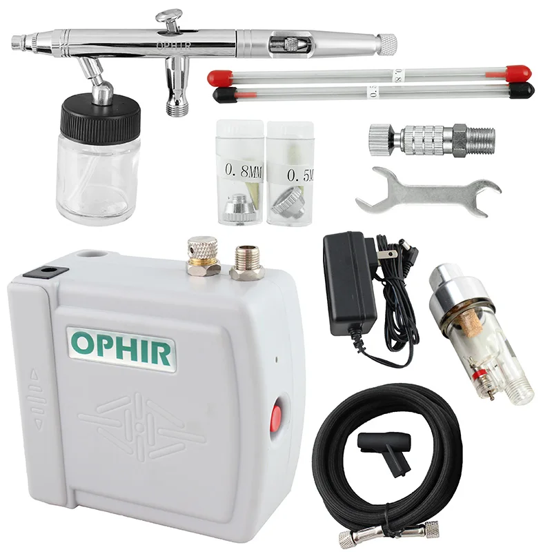 OPHIR Pro Airbrush Kit with Air Compressor Dual Action Airbrush Spray Gun for Hobby Cosmetics Makeup Body Paint_AC003H+093+011 OPHIR Pro Airbrush Kit with Air Compressor Dual Action Airbrush Spray Gun for Hobby Cosmetics Makeup Body Paint_AC003H+093+011