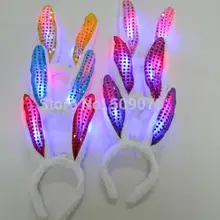 10 шт./партия светодиодная повязка на голову светодиодный свет блестки заячьи кроличьи уши головная повязка мигающие вечерние свадебные