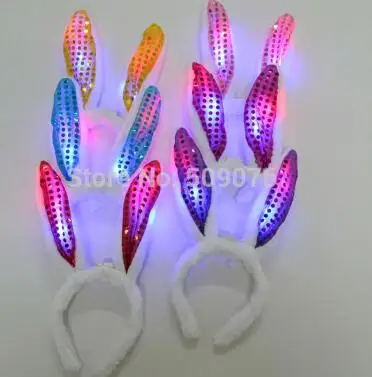 

Free shipping 10pcs/lot led headband LED Light Up Sequin Bunny Rabbit Ears Headband Flashing Party Wedding