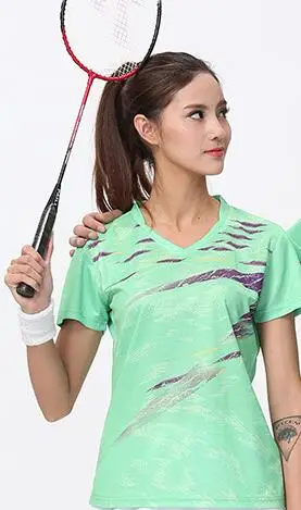 Полиэфирная быстросохнущая дышащая футболка для бадминтона, майки для тенниса, женская и Мужская одежда для настольного тенниса, футболки для тренировок и бега LY86 - Цвет: women green shirt