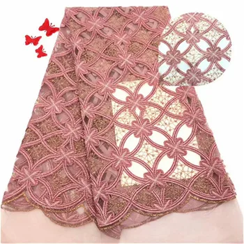 

New French Nigerian sequins net lace,African velvet tulle mesh Sequence lace fabric high quality for wedding dress 5yards/lot