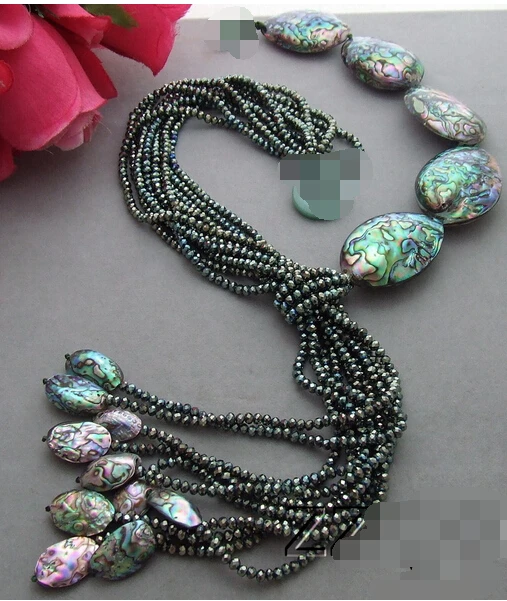 

11.25 Natural Paua Abalone Shell&Crystal Necklace