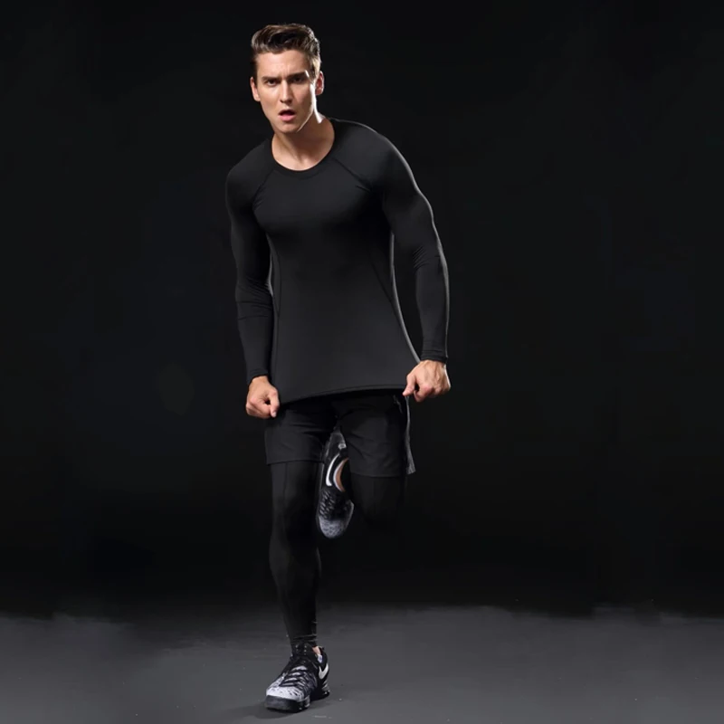 Быстросохнущие мужские 3 шт компрессионные костюмы для бега Футбол Баскетбол леггинсы облегающий костюм Фитнес Йога джоггеры T Обтягивающая майка наборы
