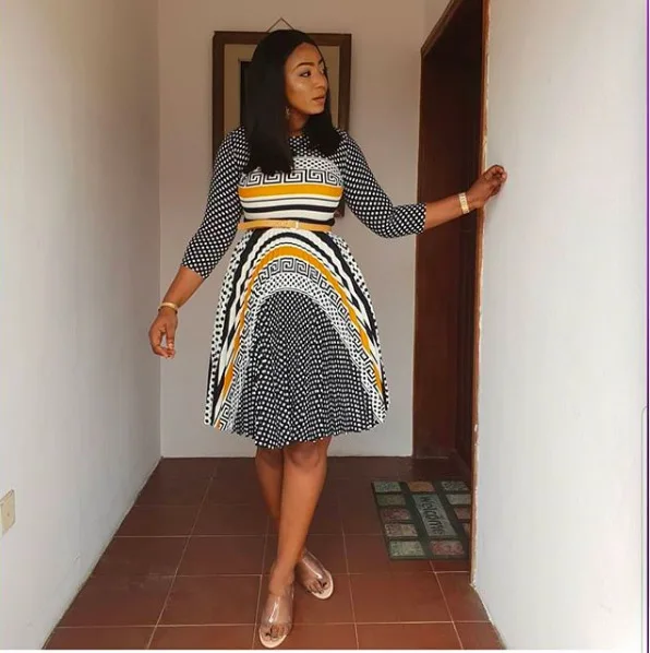 

2019 New African Women Dress Dashiki Print A-Line Long Sleeve Cotton Midi Knee Length Dresses African Clothing Pattern Plus Size