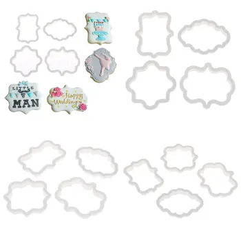 

4PCS Vintage Plaque Frame Cookie Cutter Set Plastic Biscuit Mold Fondant Cutter Cake Decorating Tools