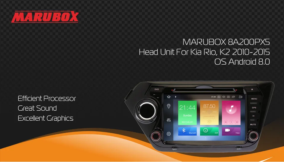 MARUBOX 8A200PX5,Штатная магнитола для Kia Rio K2 2010-, Головное устройство на Android 8.0, Восьмиядерный процессор,оперативная память 4 Гб, встроенная память 32Гб,Радио модуль TEF6686NXP, 8",GPS,DVD,USB,Bluetooth